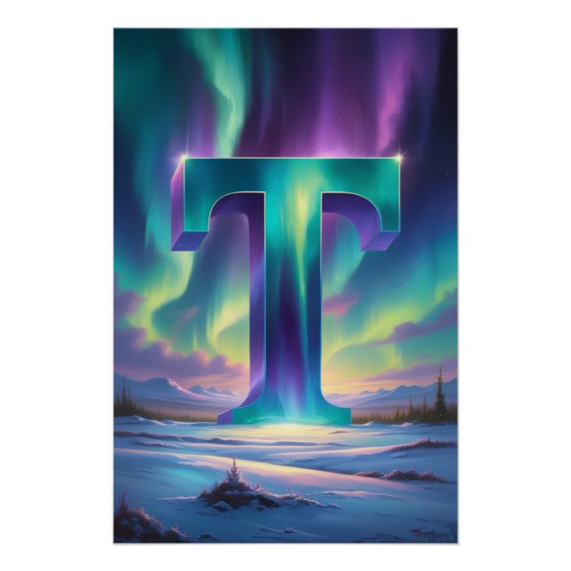 Aurora Letter T Poster | Northern Lights Art (Devant)