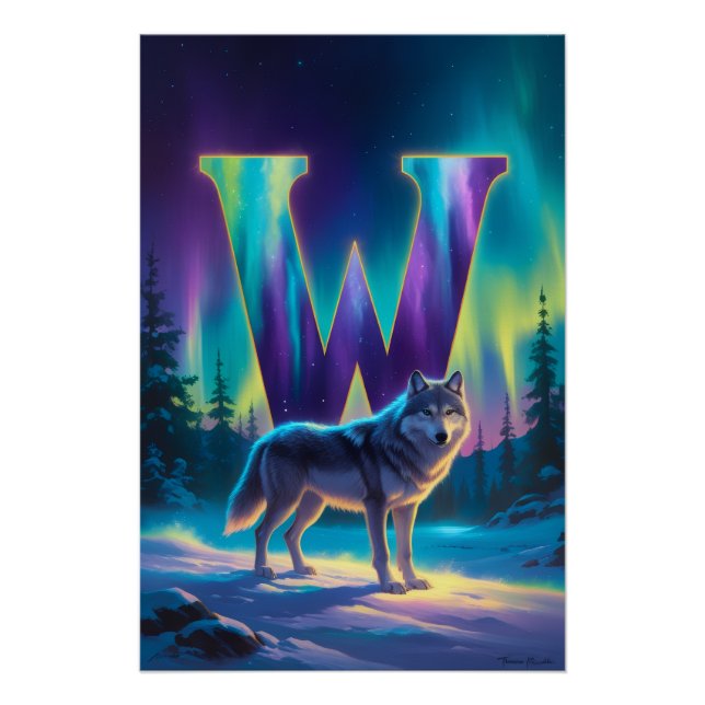 Aurora Letter W Poster | Northern Lights Art (Devant)