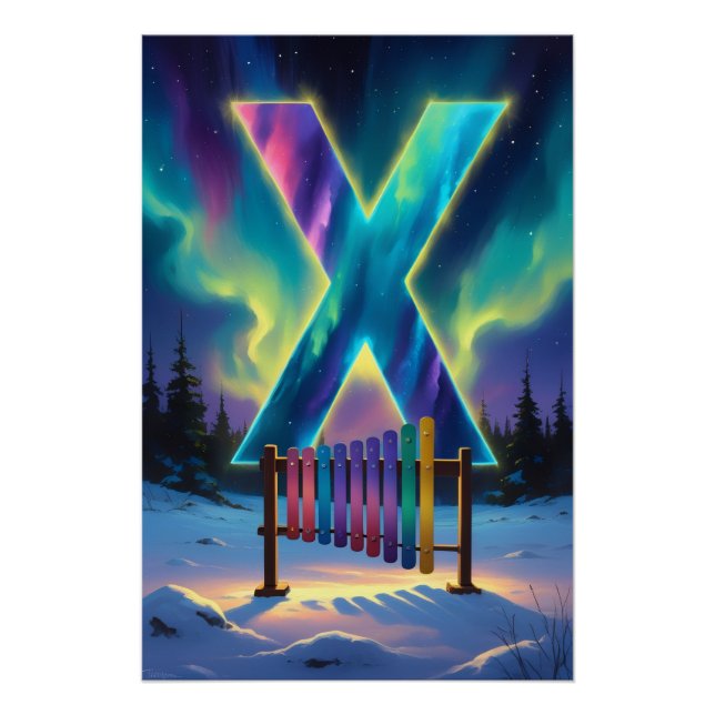 Aurora Letter X Poster | Northern Lights Art (Devant)