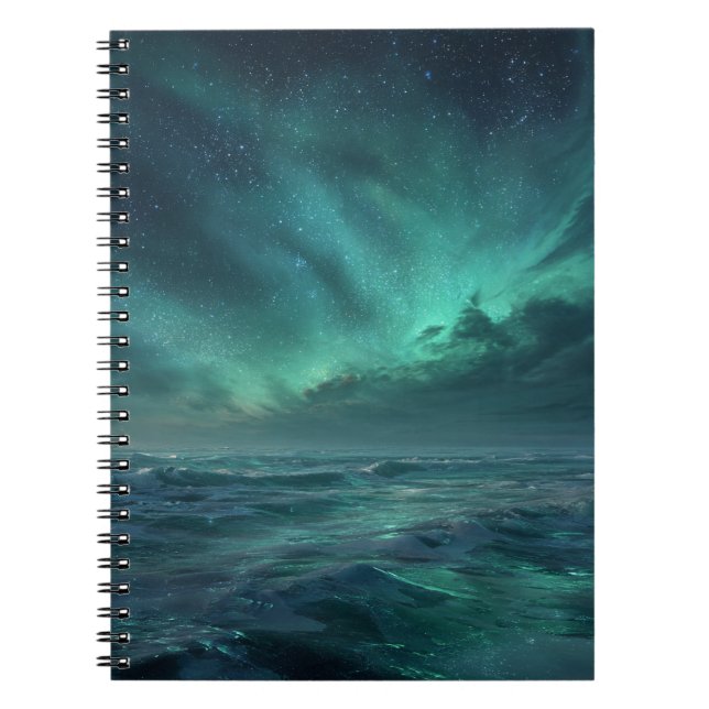 Aurora Ocean Glow Green Night Sky Carnet (Devant)