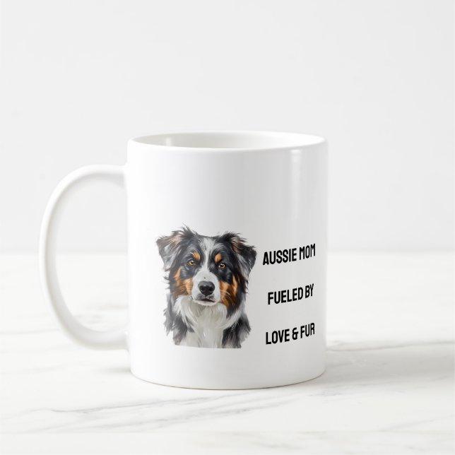 Aussie Mom Love & Fur mignon Shepherd Mug australi (Gauche)