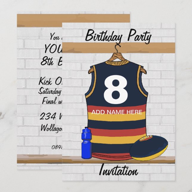 Aussie Rules Jersey Invitations à la fête d'annive (Devant / Derrière)