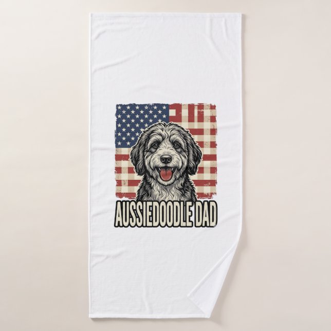 Aussiedoodle Dad Patriotic Vintage Dog Shirt Desig (Serviette de bain)