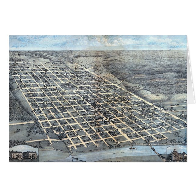 Austin, Texas Antique Aerial City Carte de 1873 (Devant horizontal)