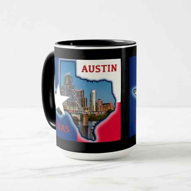Austin, Texas avec couleurs de drapeau, Mug (Devant gauche)