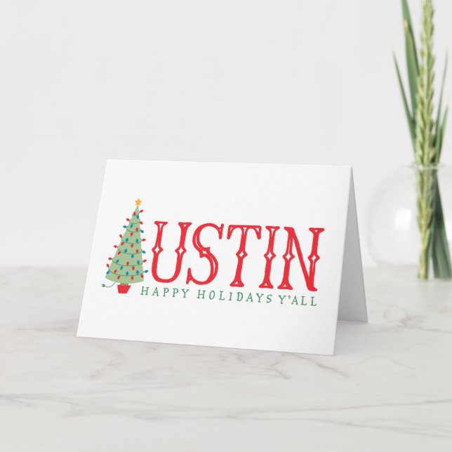 Austin, Texas Christmas Tree Joyeuse Carte de vaca (Devant)