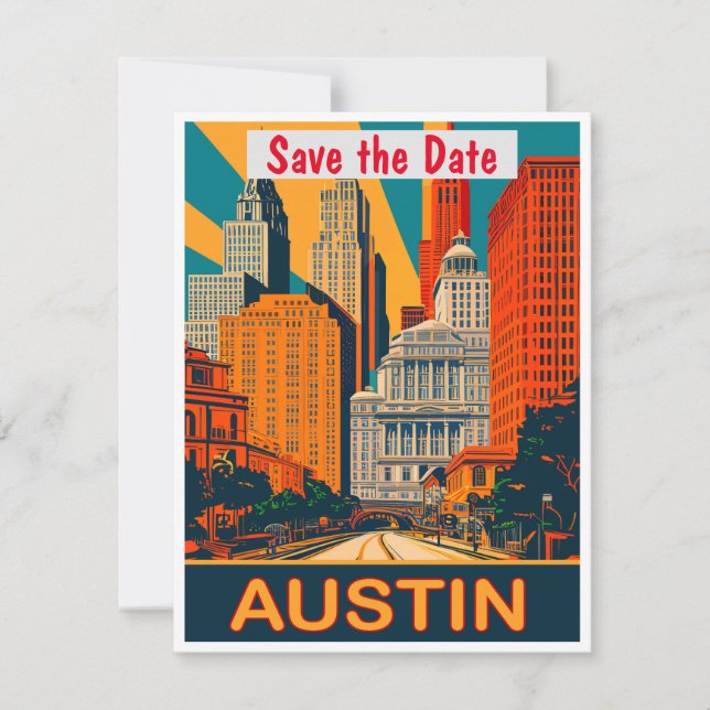 Austin, TX, Sauvegarder la Date, Carte Postale Vin (Devant)