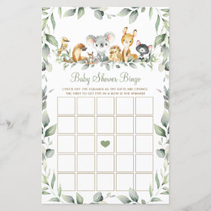 Australian Animals Green Baby shower Bingo Jeu