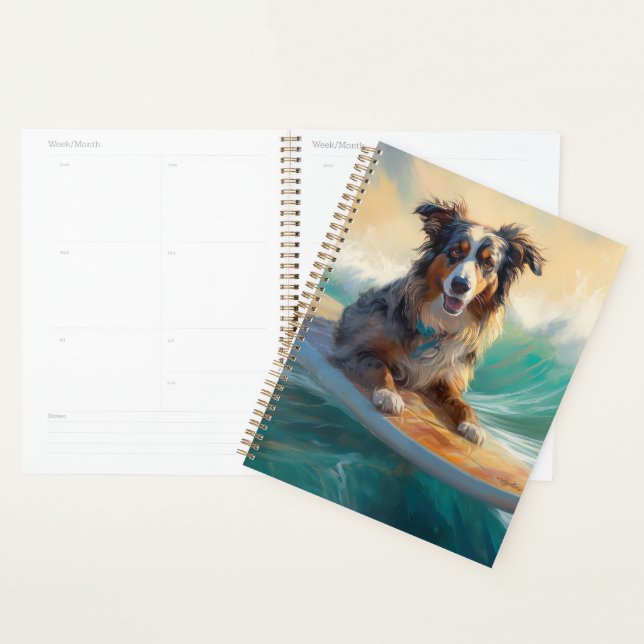 Australian Shepherd Beach Surfing Peinture (Devant avec enveloppe)