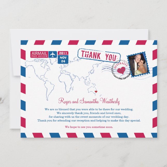 Australie Courrier Mariage Merci (Devant)