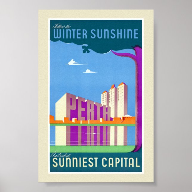 Australie Perth Affiche de voyage vintage restauré (Devant)