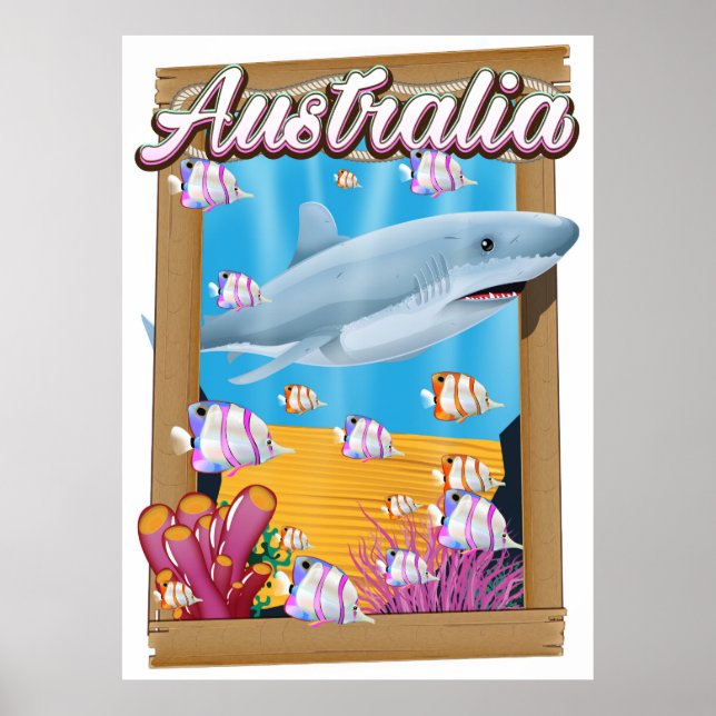 Australie poster de voyage de requins sous-marins (Devant)