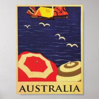 Australie Vintage Parasols de plage affiche de voy