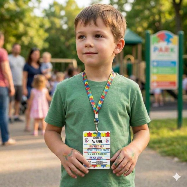 Autism Alert Non verbal Autistic Contact Badge (Autism ID card/Badge for nonverbal child - medical Badge)
