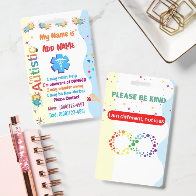 Autism Alert Nonverbal Autistic Contact Badge (Bureau)
