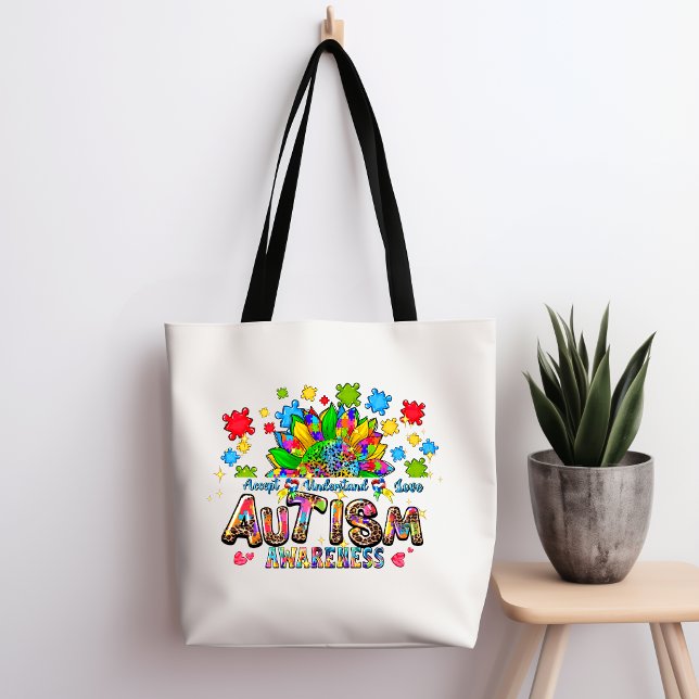 Autism Awareness Flower Tote Bag (Créateur téléchargé)