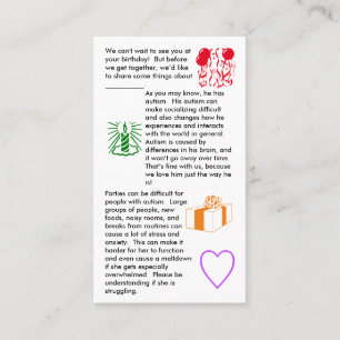 Autisme Anniversaire Carte de visite