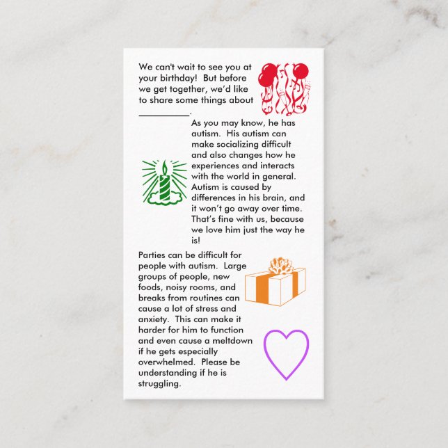 Autisme Anniversaire Garçon Carte de visite (Devant)