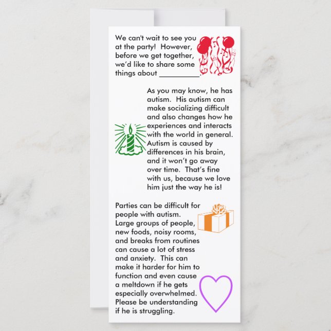 Autisme Carte Plat Boy Anniversaire (Devant)