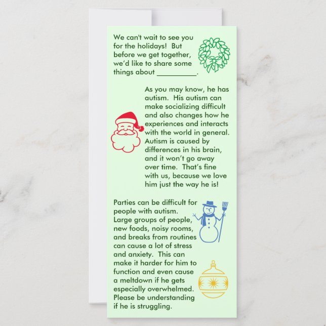 Autisme Christmas Boy Flat Card (Devant)