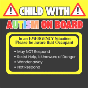 Autisme - Personne à bord Autocollant pour voiture
