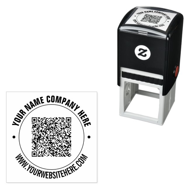 Auto-encreur Concevez votre exemple de tampon rond de code QR e (En situation)
