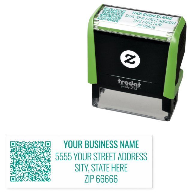 Auto-encreur Exemple de tampon de code QR de nom d'entreprise a (En situation)