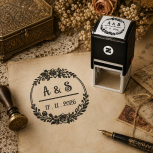 Auto-encreur Tampon en caoutchouc de monogramme de mariage flor