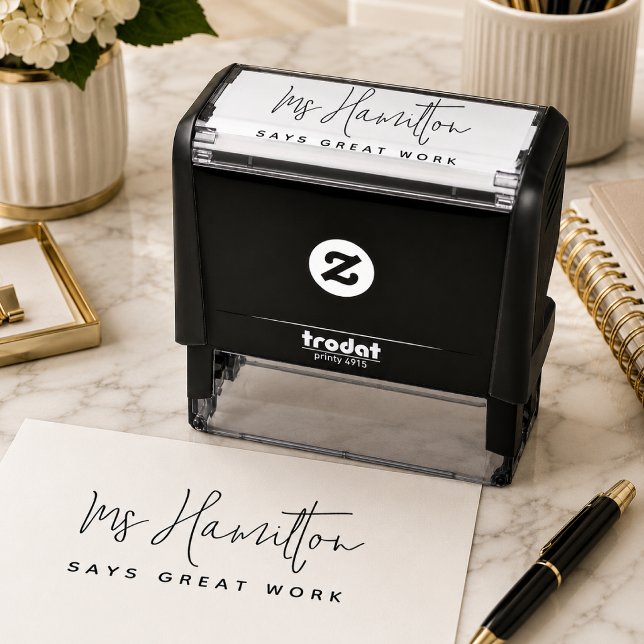 Auto-encreur Tampon Enseignant | Tampon de Correction Excellent (Personalized teacher stamp for marking homework, worksheets, and student papers with praise.)