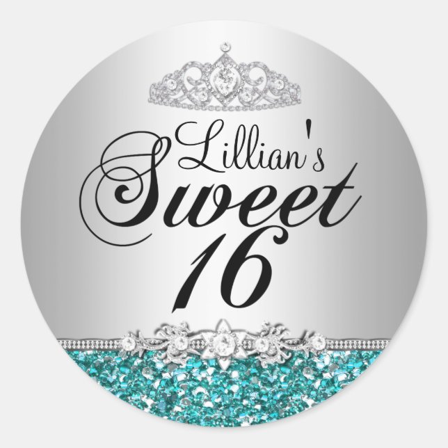 Autocollant 16 ans doux Diadème Diamant & Paillett (Devant)