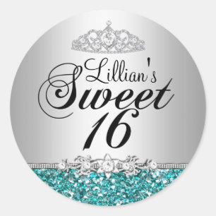 Autocollant 16 ans doux Diadème Diamant & Paillett