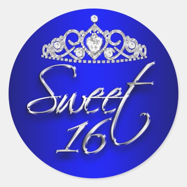 Autocollant 16 ans Sucré Couronne Royale Bleu & Ar (Devant)