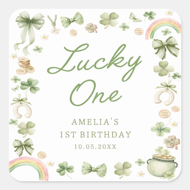 Autocollant 1er anniversaire Shamrock Lucky One (Devant)
