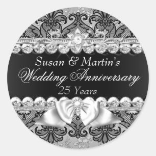 Autocollant 25e anniversaire de mariage Floral & L
