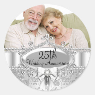 Autocollant 25e Anniversaire de Mariage Photo Rose
