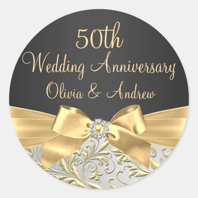 Autocollant 50e anniversaire de mariage Bow & Flor (Devant)