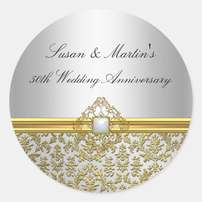 Autocollant 50e anniversaire de mariage en Damas d (Devant)