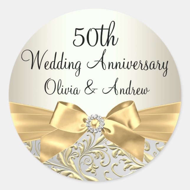 Autocollant 50e anniversaire de mariage Gold Bow & (Devant)