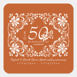 Autocollant 50e Anniversaire Shabby Chic Orange Br
