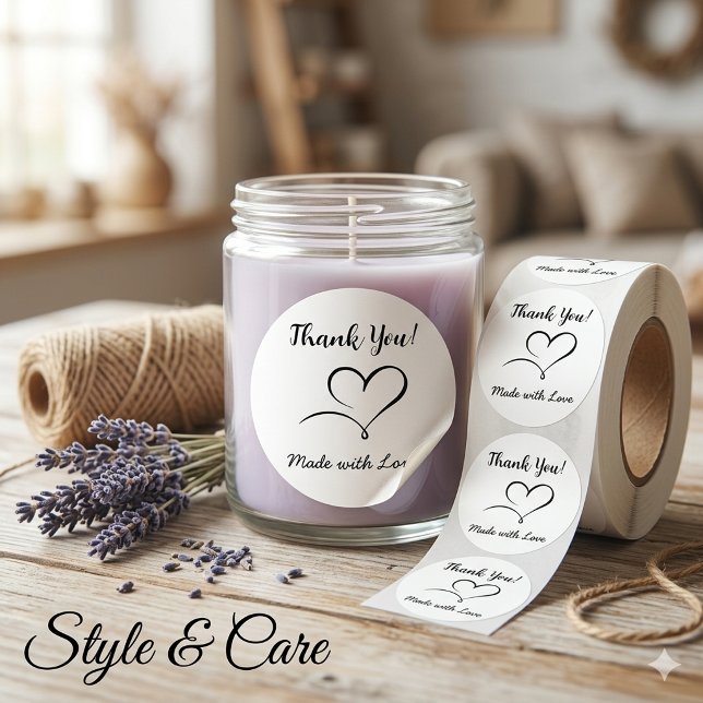 Autocollant à étiquette ronde avec message Fabriqu (Round Label Sticker with Made with Love Message)