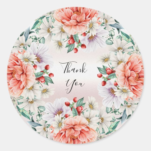 Autocollant à fleurs de pivoine aquarelle (Devant)