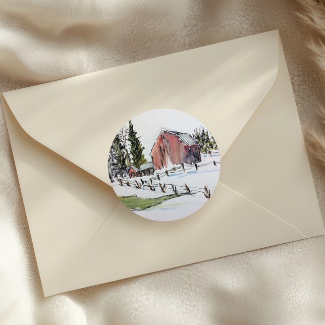 autocollant à grange rouge, encre de jour d'hiver  (Créateur téléchargé)