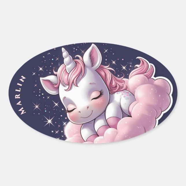 Autocollant à licorne rose personnalisable (Devant)