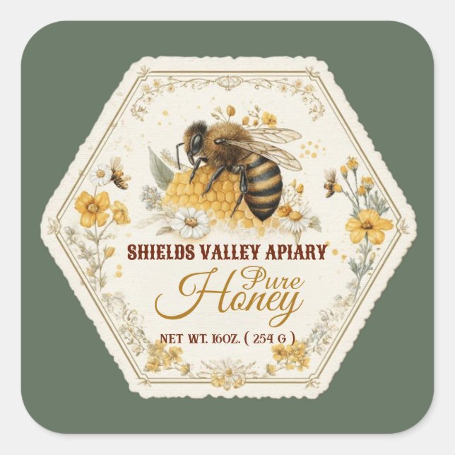 Autocollant Abeille Label pour Pur Miel (Devant)