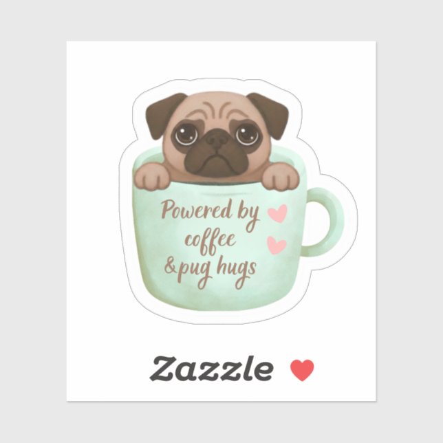 autocollant adorable pug dans une tasse de café (Feuille)