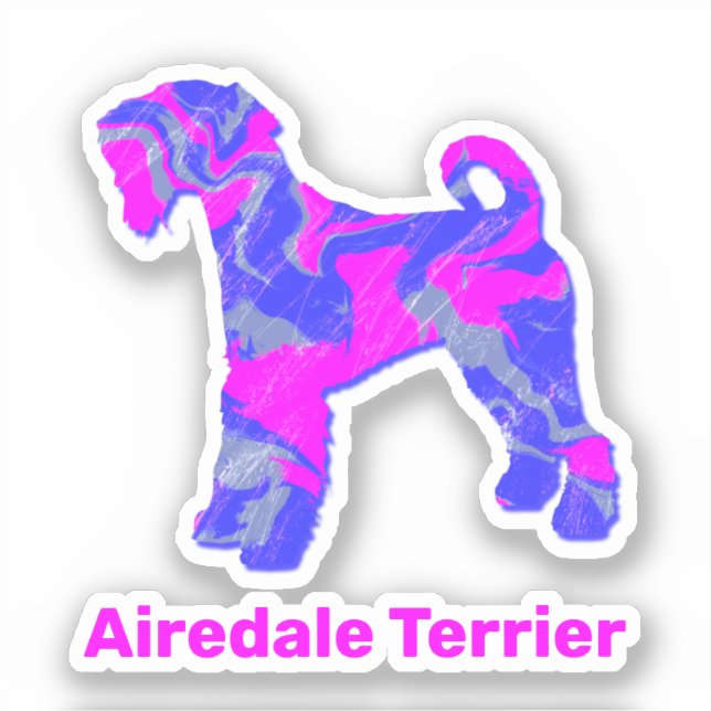 Autocollant Airedale Terrier Dog Hot Rose & Blue V (Recto)