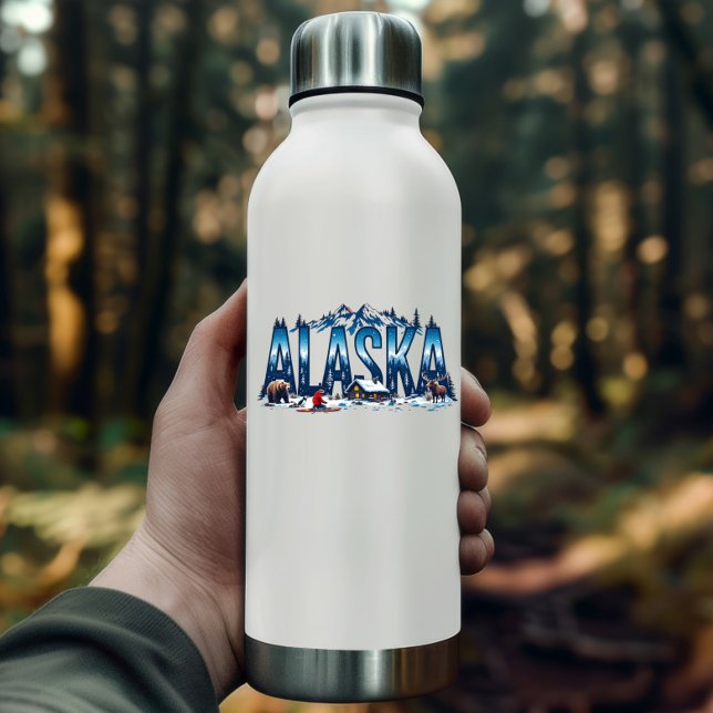 Autocollant Alaska Wilderness | Paysage de cabane  (Alaska Wilderness Sticker | Winter Cabin Landscape by PiggyPrint Stickers. )