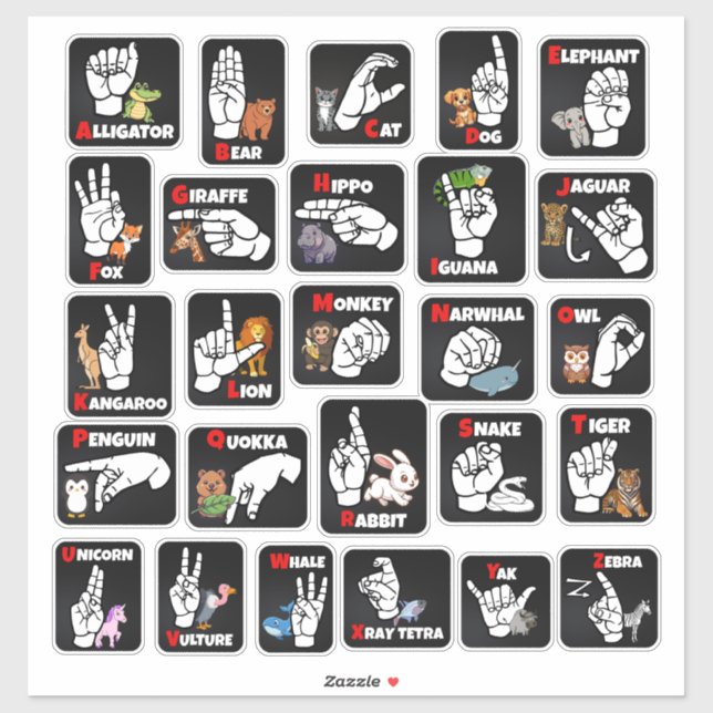 Autocollant Alphabet Animaux en LSF – Éducatif et  (Feuille)