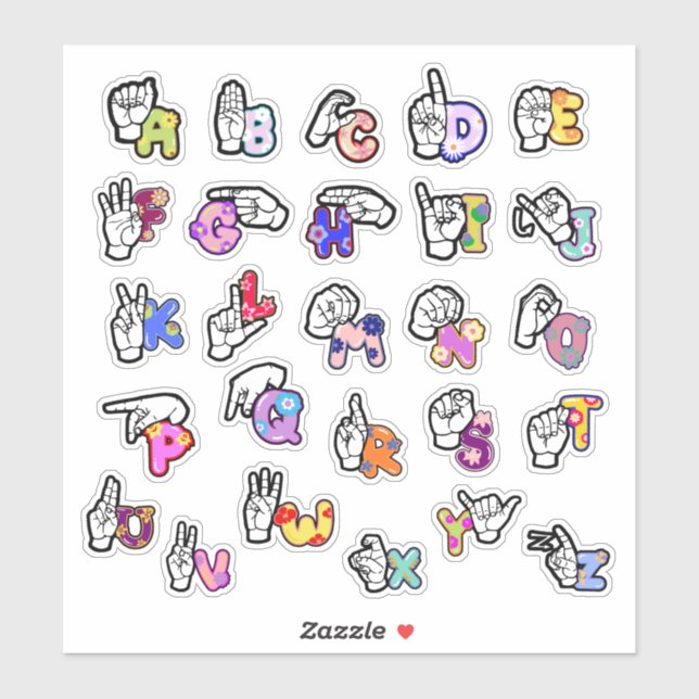 Autocollant Alphabet ASL Floral (Feuille)