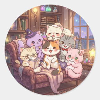 Autocollant Amis Chats de la Bibliothèque Magique